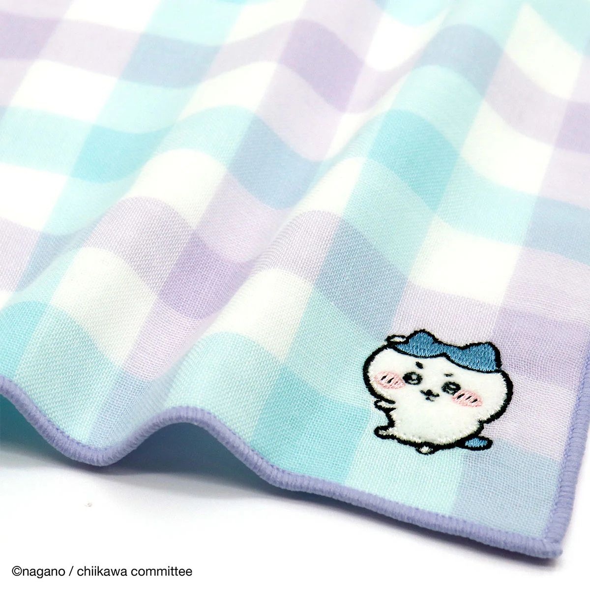 ちいかわ 8重ガーゼタオルハンカチ（ブロックチェック グリーン） - Image 2