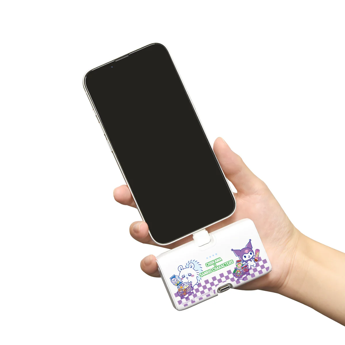 ちいかわ×サンリオキャラクターズ スーパーマーケットなLightning/Type-Cコネクタ付き リチウムイオン充電器 4000mAh(モモンガ&クロミ) - Image 2