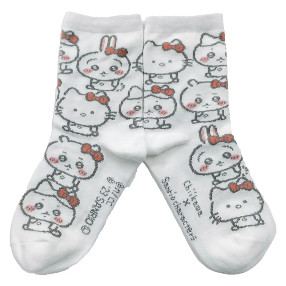 ちいかわ×サンリオキャラクターズ クルーソックス（ハローキティ総柄） キッズ用