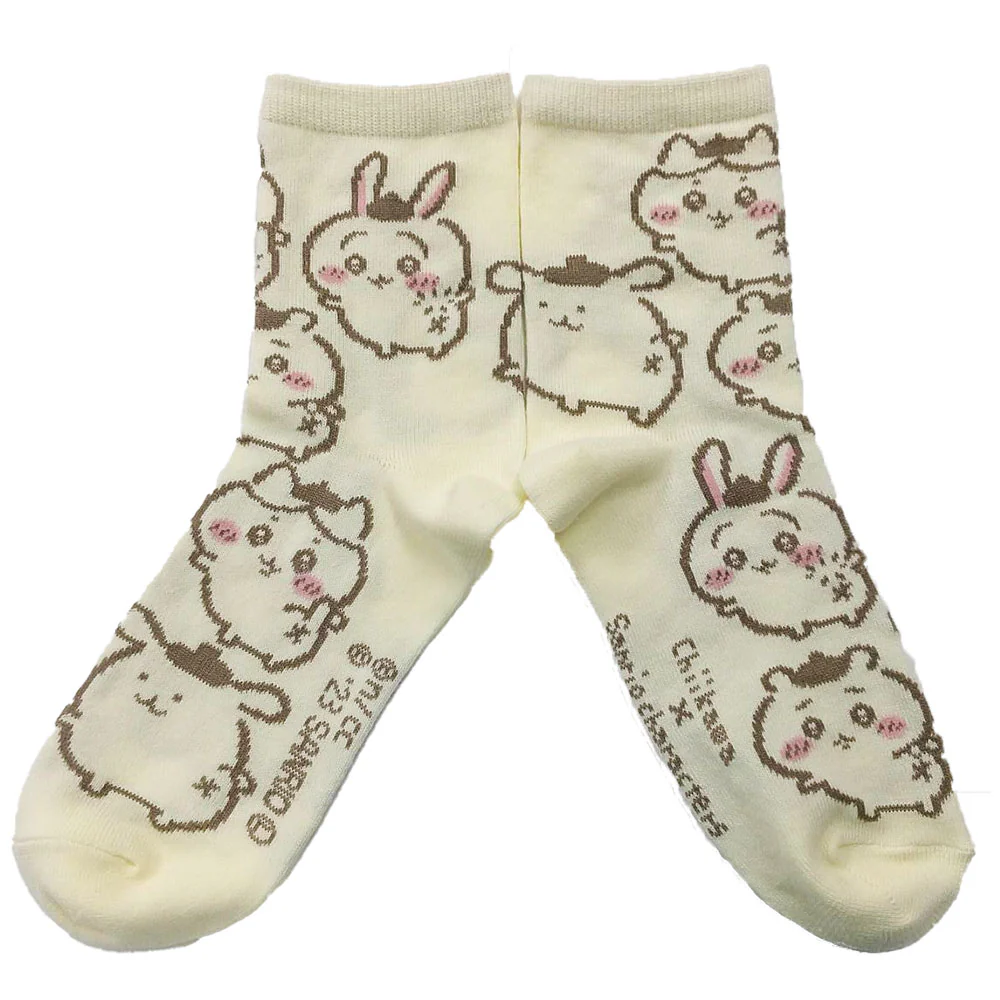 ちいかわ×サンリオキャラクターズ クルーソックス（ポムポムプリン総柄） レディース用