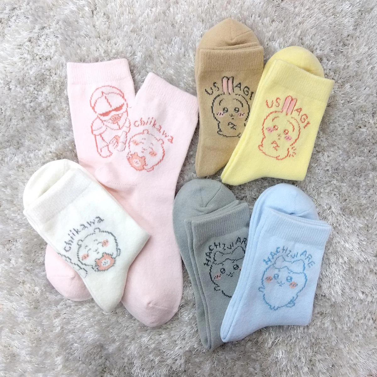 ちいかわ ルームソックス 2Pセット(ちいかわ オフホワイト・ピンク) レディース用 - Image 2