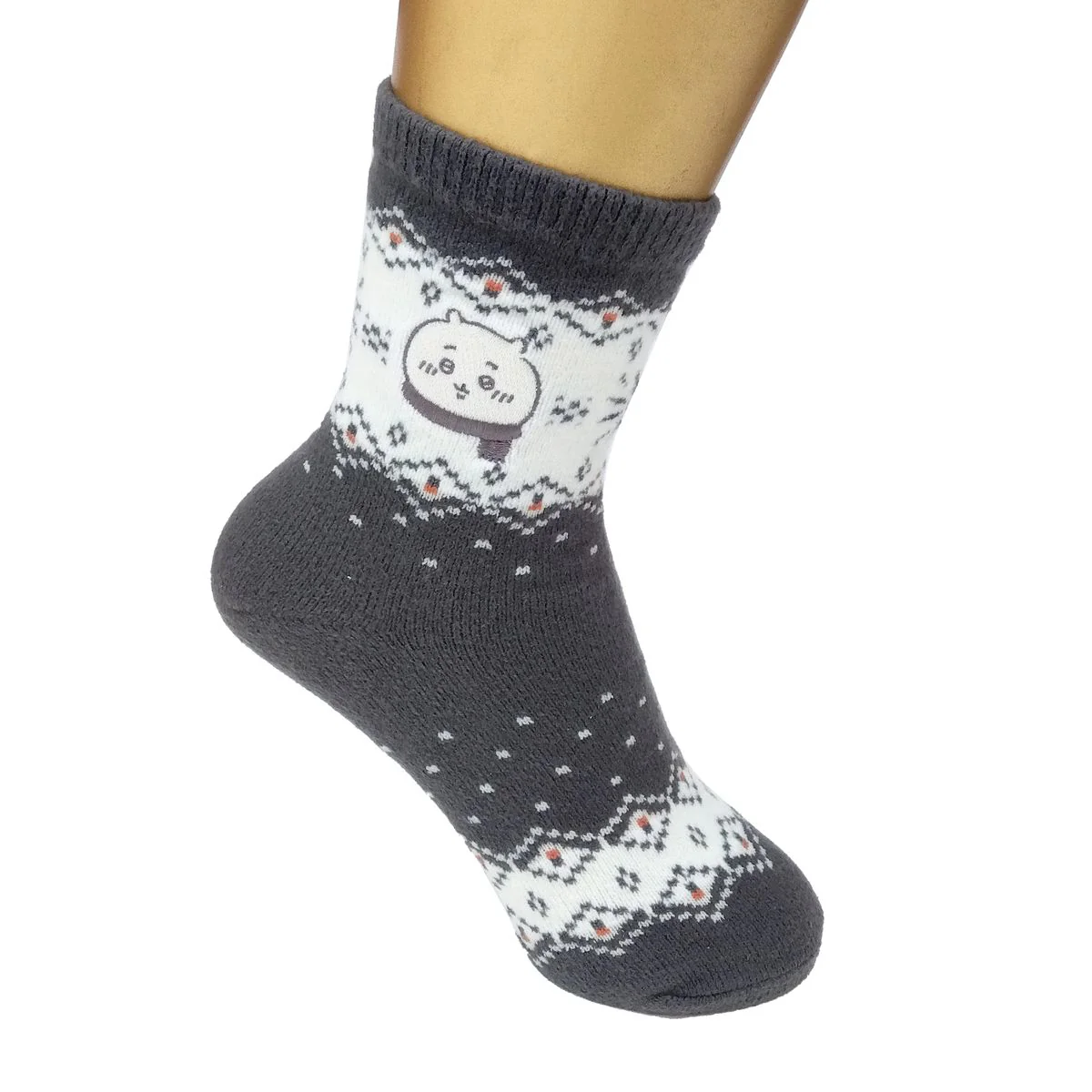 ちいかわ 刺繍クルーソックス(ノルディック柄・チャコールグレー) レディース用 - Image 5
