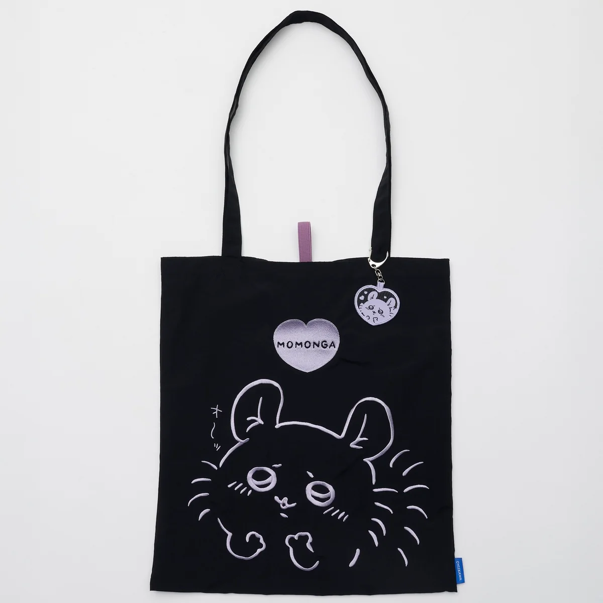 ちいかわ 刺繍トートバッグ モモンガハート ブラック (刺繍キーホルダー付)
