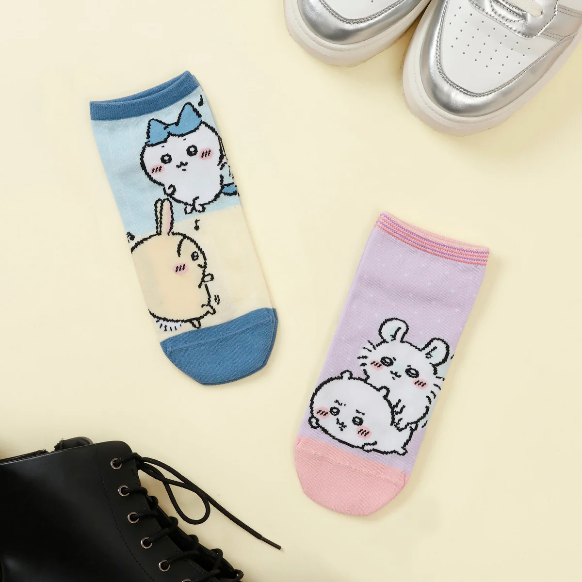 ちいかわ クルーソックス ちいかわとモモンガ ピンク - Image 2