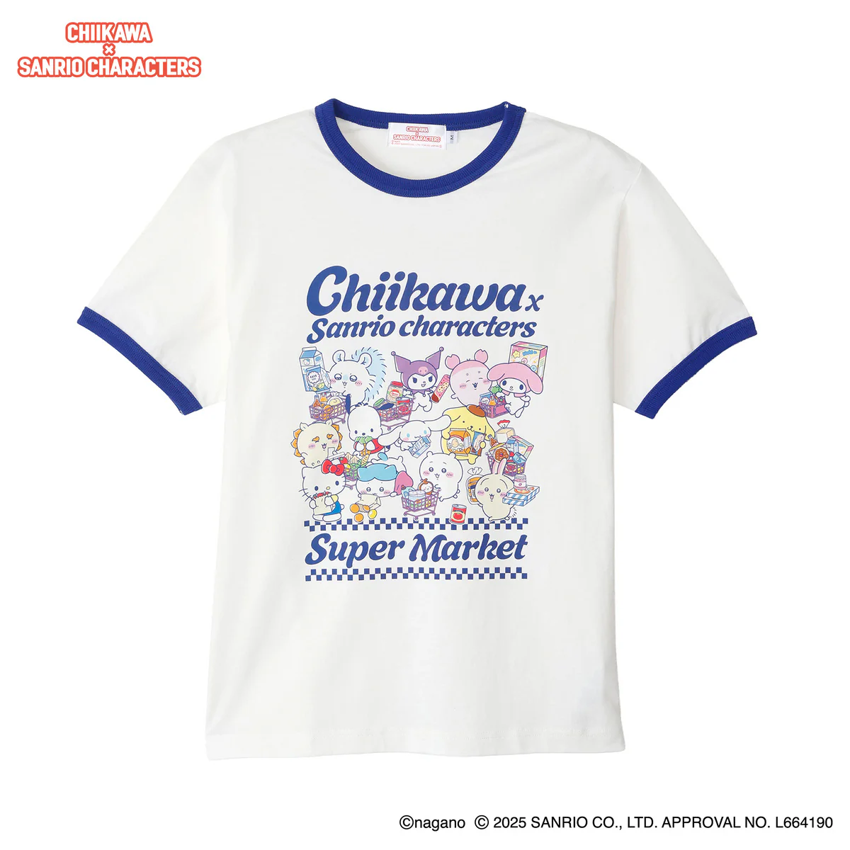 ちいかわ×サンリオキャラクターズ スーパーマーケットなTシャツ みんな バニラホワイト