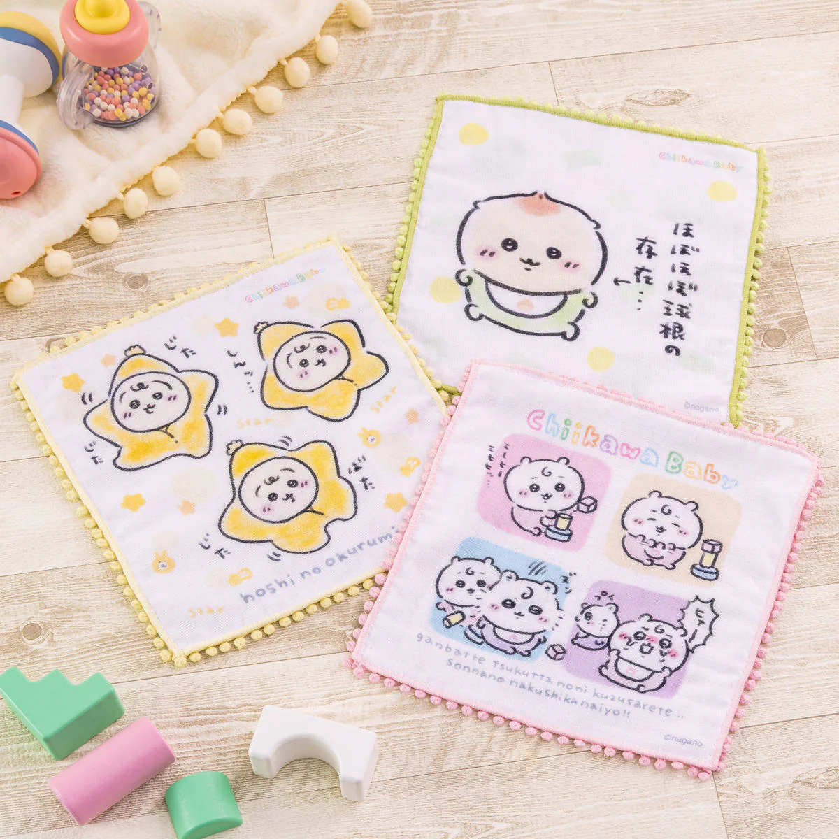 ちいかわ Chiikawa Baby ぽんぽんレース付きガーゼハンドタオル（星おくるみ） - Image 2