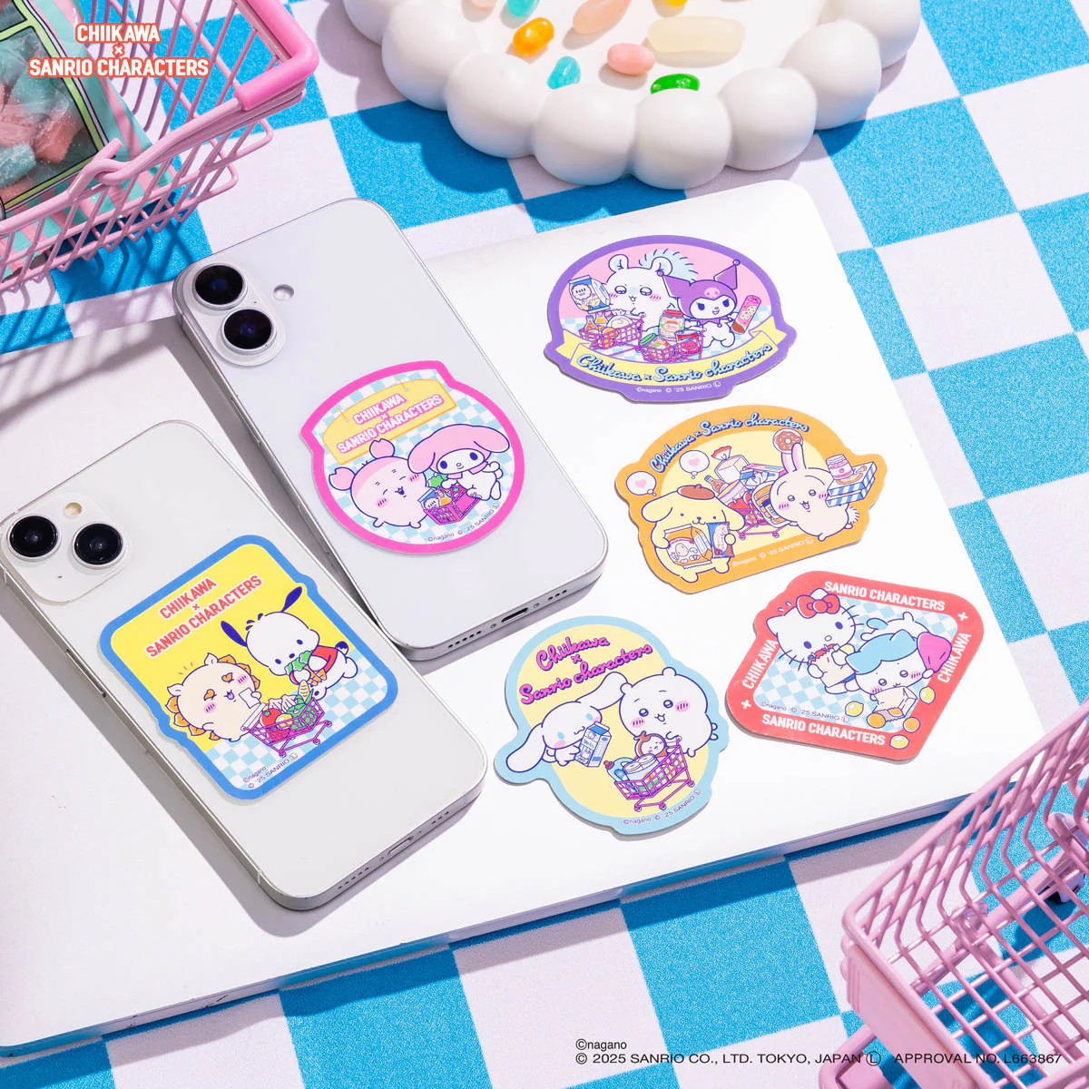 ちいかわ×サンリオキャラクターズ スーパーマーケットなスマホに貼れるサイズのステッカー（うさぎとポムポムプリン） - Image 2