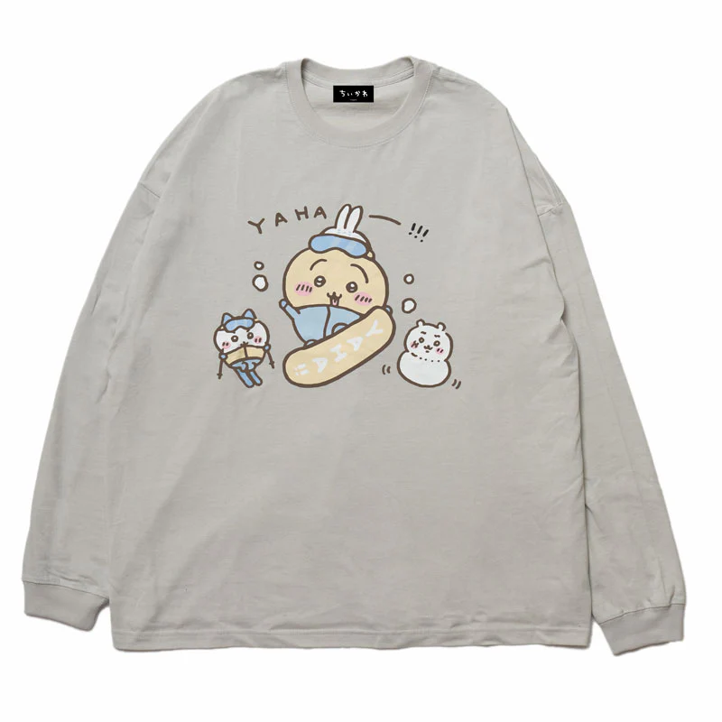ちいかわ観光 ビックシルエットL/S Tシャツ うさぎスノボ(グレー) - Image 9