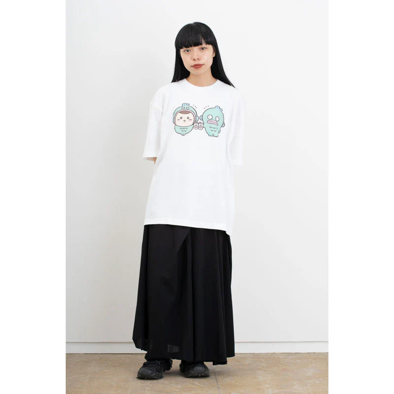 ちいかわ×サンリオキャラクターズ ビックTシャツ くりまんじゅう×ハンギョドン ホワイト - Image 2