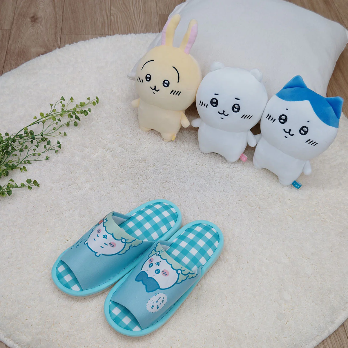 ちいかわ チェックオープンスリッパ GR
